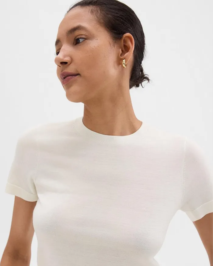 Women Theory Tops Sweater Tee In Regal Wool New Ivory