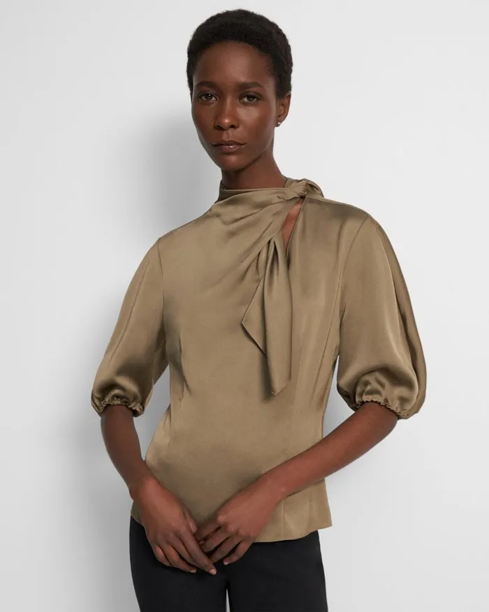 Women Theory Tops Twisted Scarf Top In Recycled Satin Dark Beige
