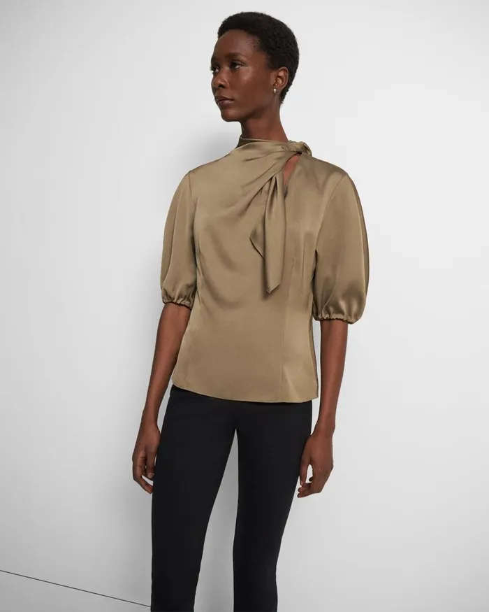 Women Theory Tops Twisted Scarf Top In Recycled Satin Dark Beige