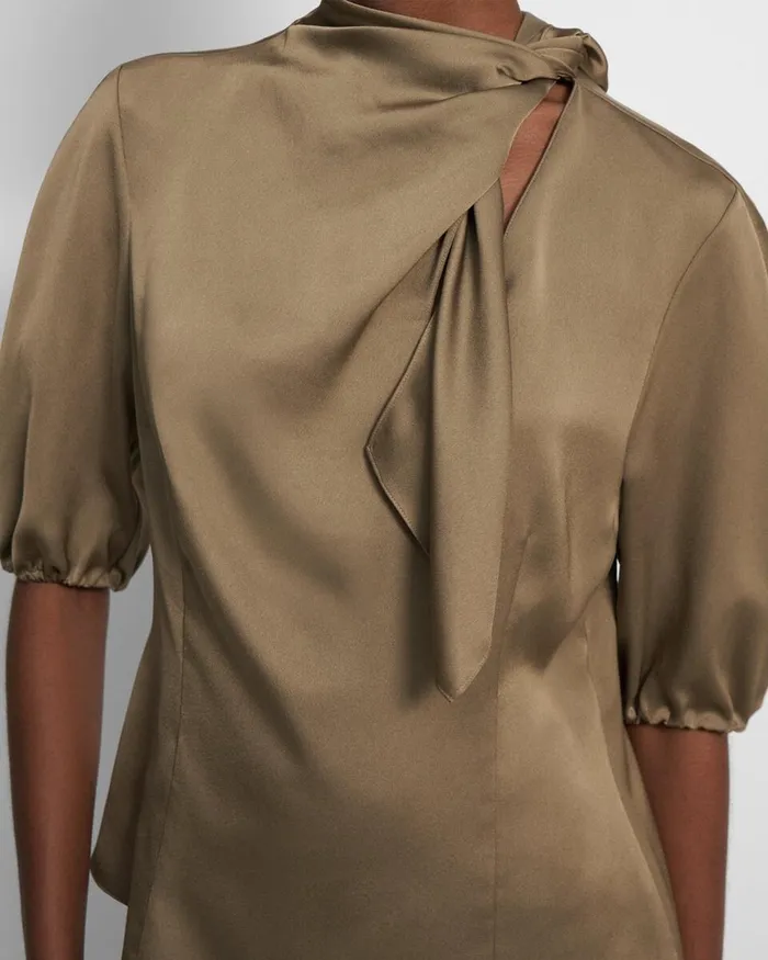 Women Theory Tops Twisted Scarf Top In Recycled Satin Dark Beige