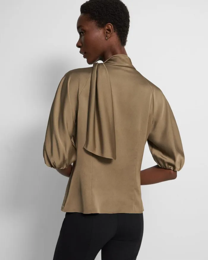 Women Theory Tops Twisted Scarf Top In Recycled Satin Dark Beige