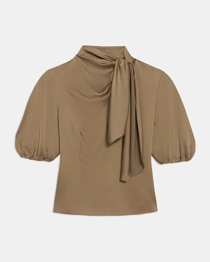 Women Theory Tops Twisted Scarf Top In Recycled Satin Dark Beige