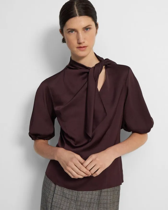Women Theory Tops Twisted Scarf Top In Recycled Satin Merlot