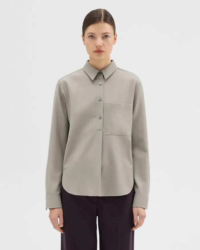 Women Theory Tops Virgin Wool Popover Shirt Willow