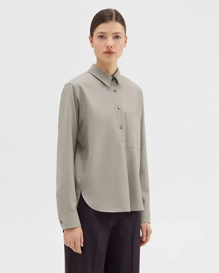 Women Theory Tops Virgin Wool Popover Shirt Willow