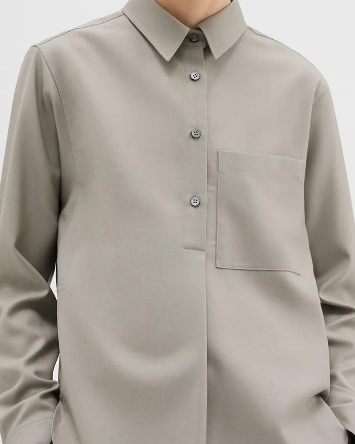 Women Theory Tops Virgin Wool Popover Shirt Willow
