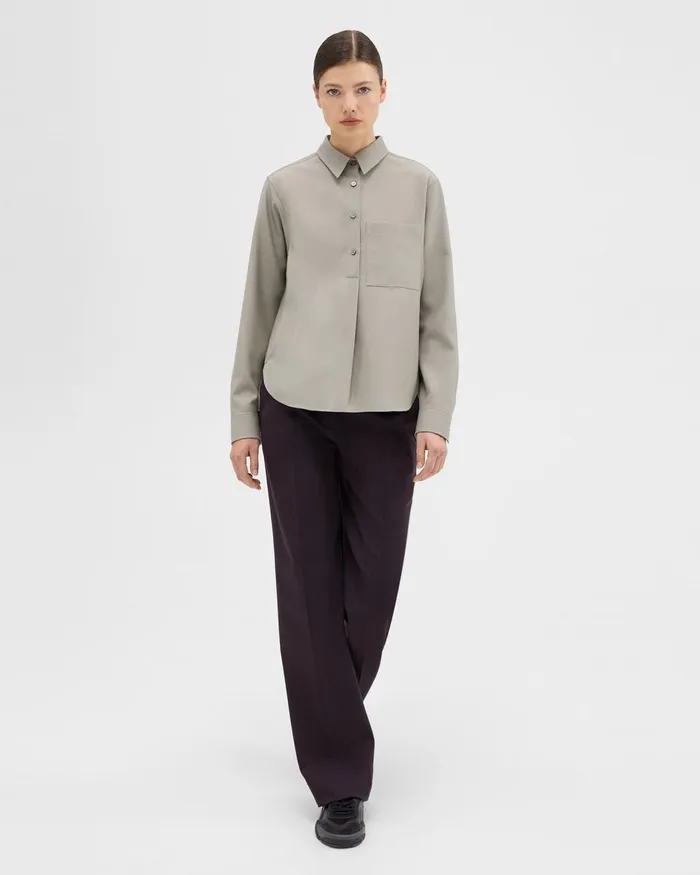 Women Theory Tops Virgin Wool Popover Shirt Willow