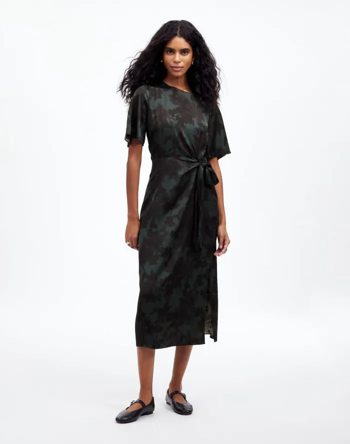 Women TieWaist Midi Dress In Floral Luxury Forest Madewell Dresses