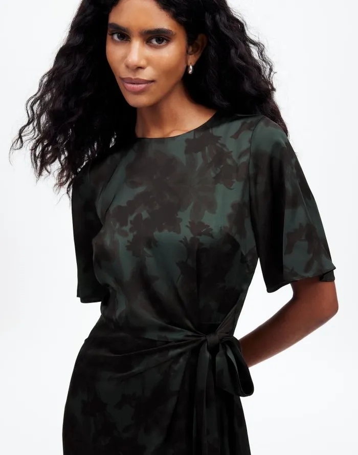 Women TieWaist Midi Dress In Floral Luxury Forest Madewell Dresses