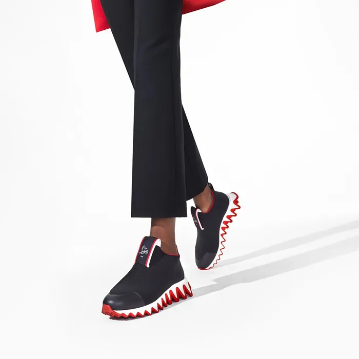 Women Tiketa Run Sneakers 8211 Neoprene And Calf Leather 8211 Black Black Christian Louboutin Sneakers