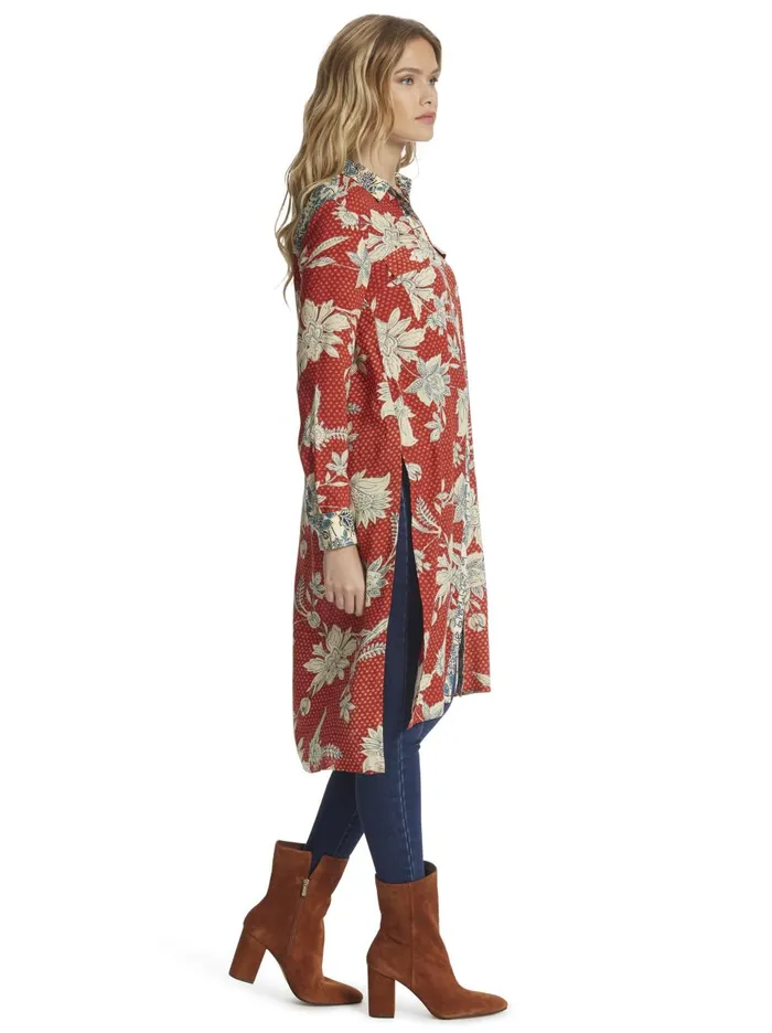 Women Tops Jessica Simpson Lori Duster Shirt In Etched Lotus Ketchup Etched Lotus