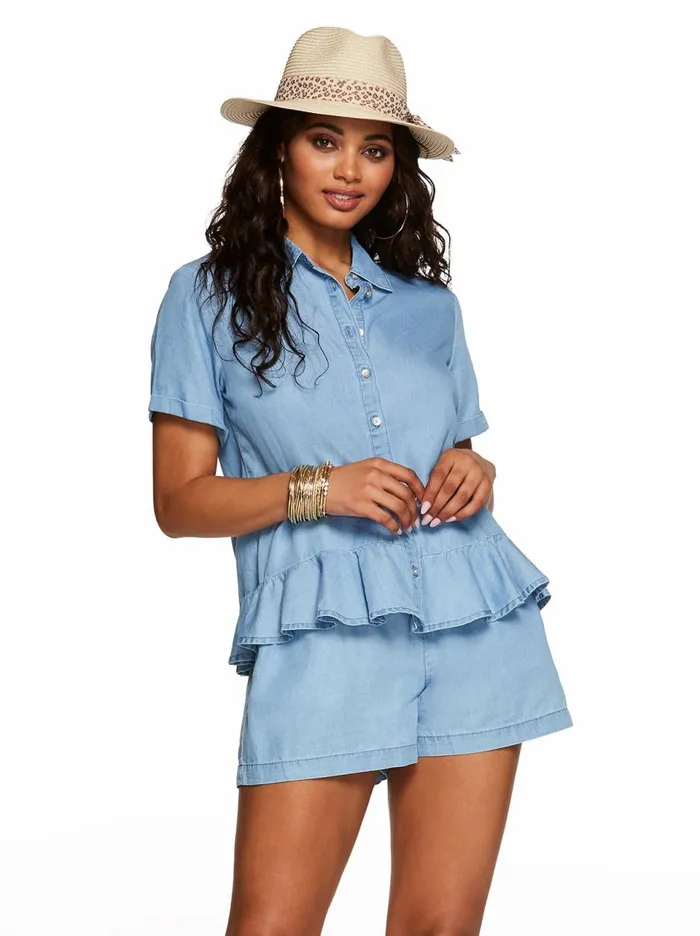 Women Tops Jessica Simpson Nellie Top In Chambray Marsha Chambray