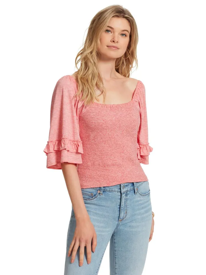 Women Tops Jessica Simpson Sylvia Smocked Top In Rose Smocked Rose