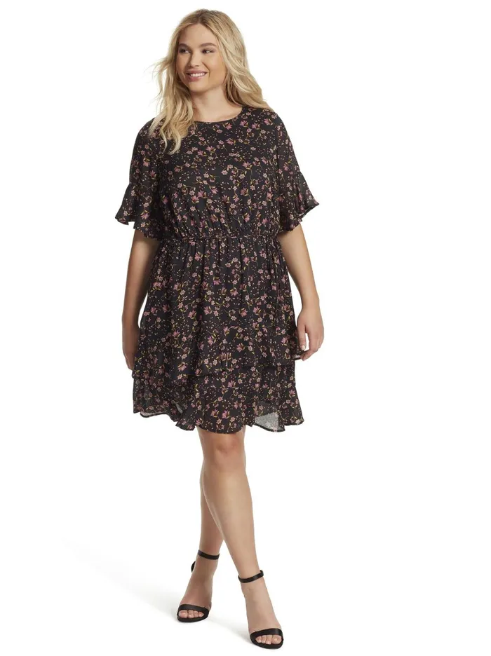 Women Tops Jessica Simpson Thurston Dress In Black Black Prickly Blooms