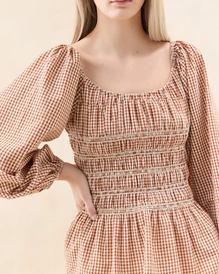 Women Tops Loeffler Randall Julietta Brown Gingham Cotton Top I Tops I Apparel Women Tops Loeffler Randall Julietta Brown Gingham Cotton Top I Tops I Apparel