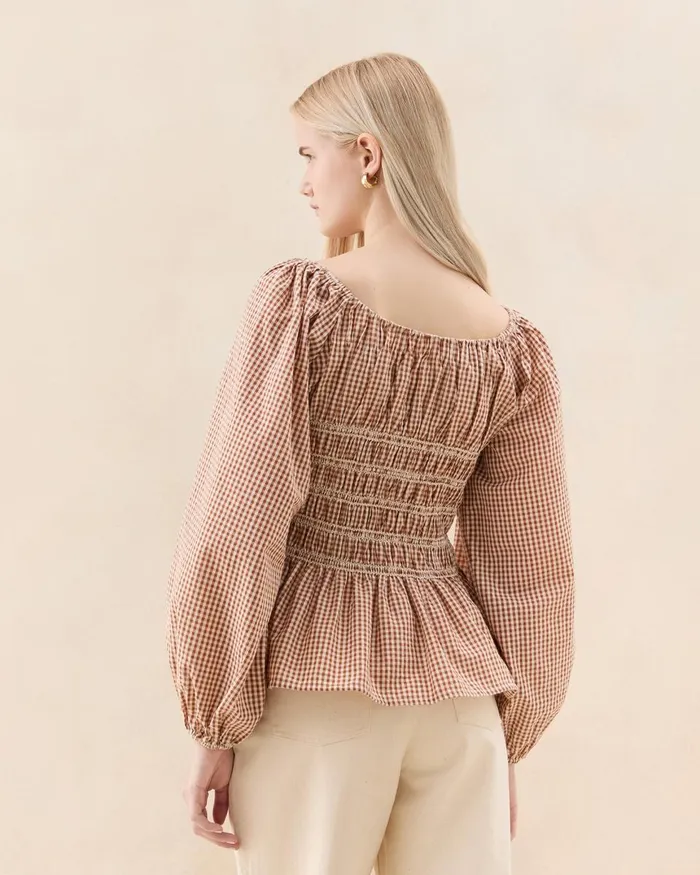 Women Tops Loeffler Randall Julietta Brown Gingham Cotton Top I Tops I Apparel Women Tops Loeffler Randall Julietta Brown Gingham Cotton Top I Tops I Apparel