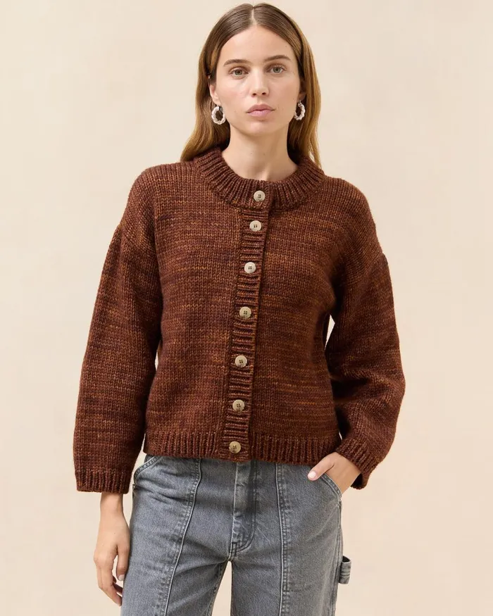 Women Tops Loeffler Randall Maddie Brown Wool Cardigan