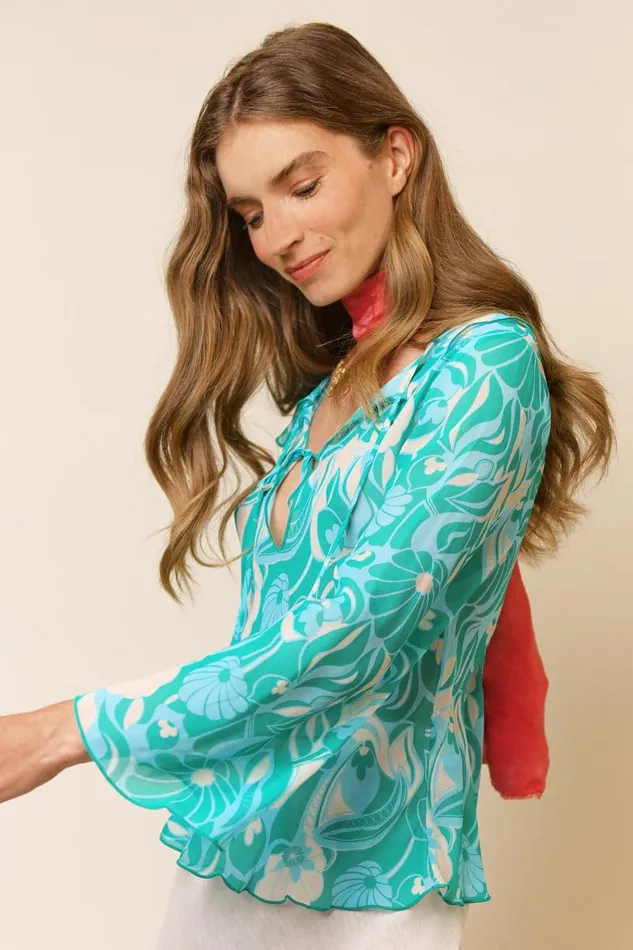 Women Tops RIXO Darwin Green Abstract Shells Women Tops RIXO Darwin Green Abstract Shells