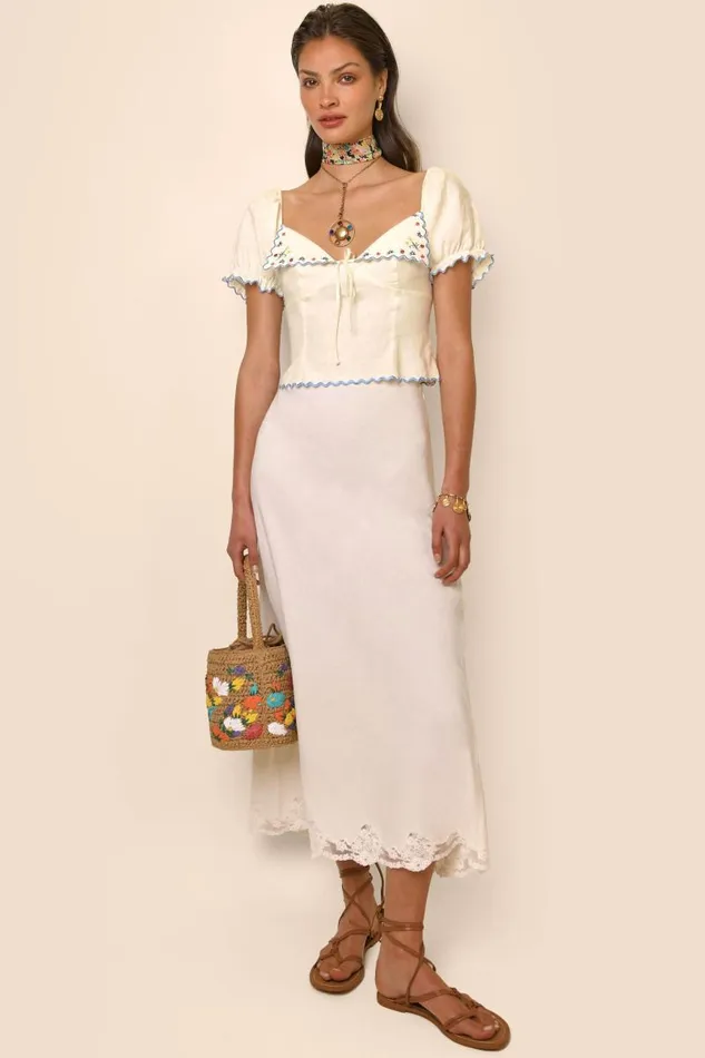 Women Tops RIXO Didi Daisy Embroidery Cream Women Tops RIXO Didi Daisy Embroidery Cream