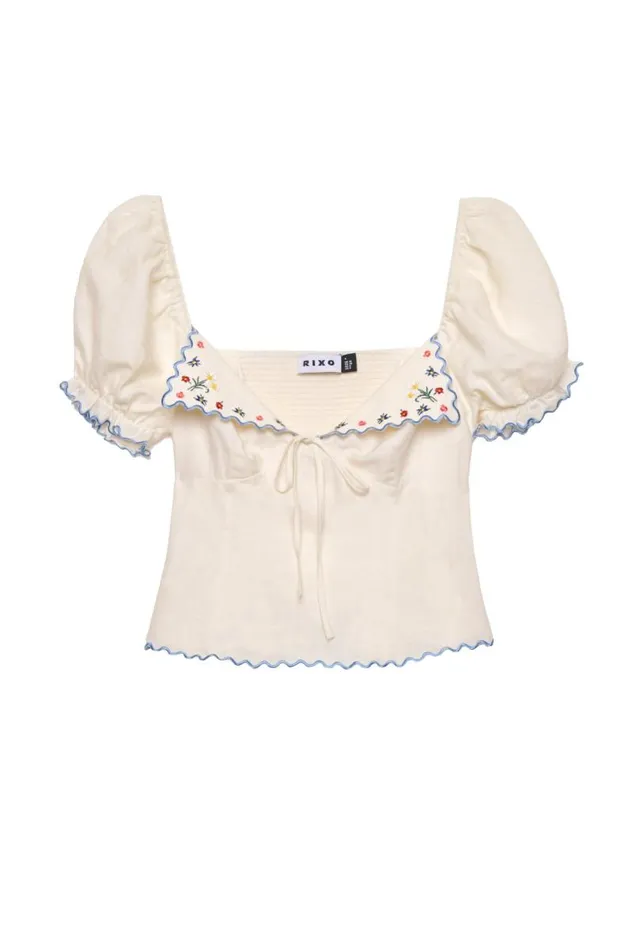 Women Tops RIXO Didi Daisy Embroidery Cream Women Tops RIXO Didi Daisy Embroidery Cream