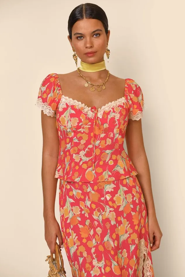 Women Tops RIXO Rosella Fontainhas Floral Coral Women Tops RIXO Rosella Fontainhas Floral Coral