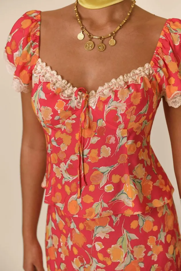 Women Tops RIXO Rosella Fontainhas Floral Coral Women Tops RIXO Rosella Fontainhas Floral Coral
