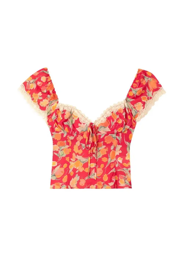 Women Tops RIXO Rosella Fontainhas Floral Coral Women Tops RIXO Rosella Fontainhas Floral Coral