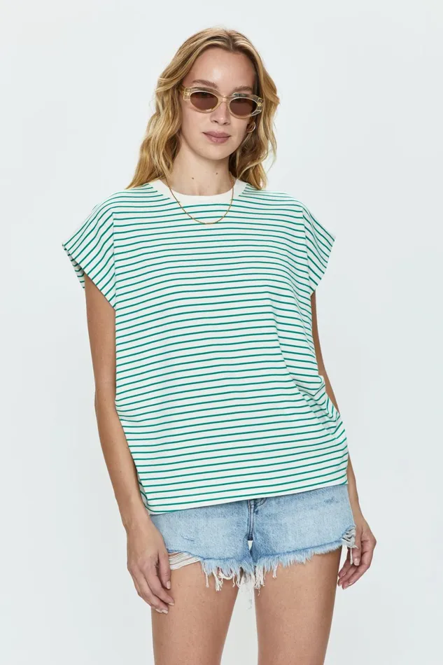 Women Trina Muscle Tee 8211 Vert Stripe Pistola Denim Tees and Tanks