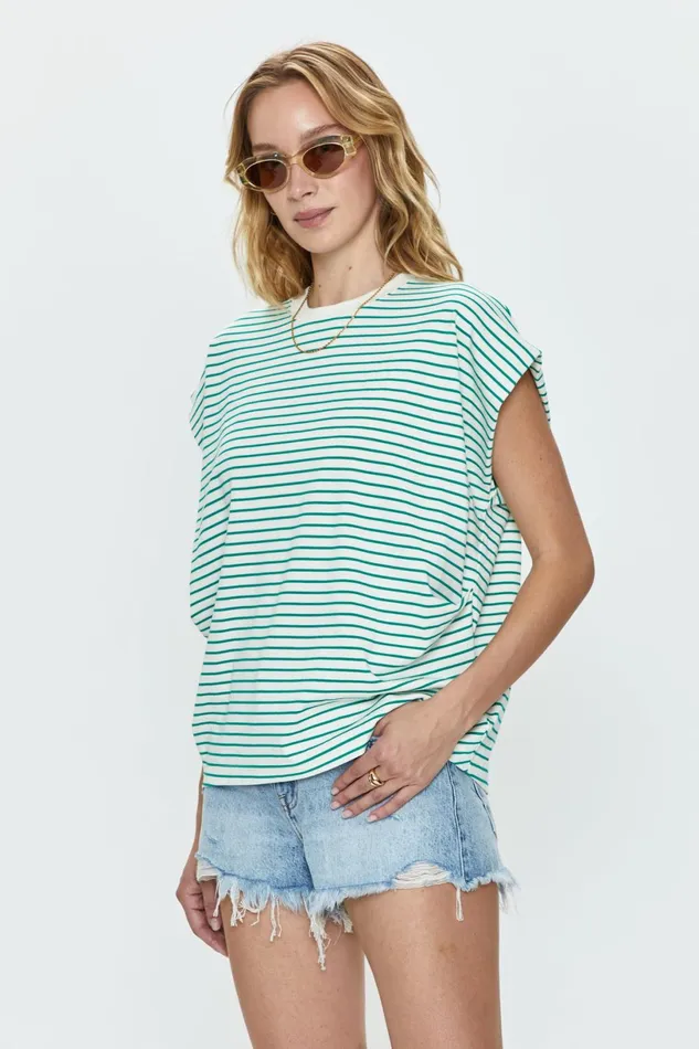 Women Trina Muscle Tee 8211 Vert Stripe Pistola Denim Tees and Tanks
