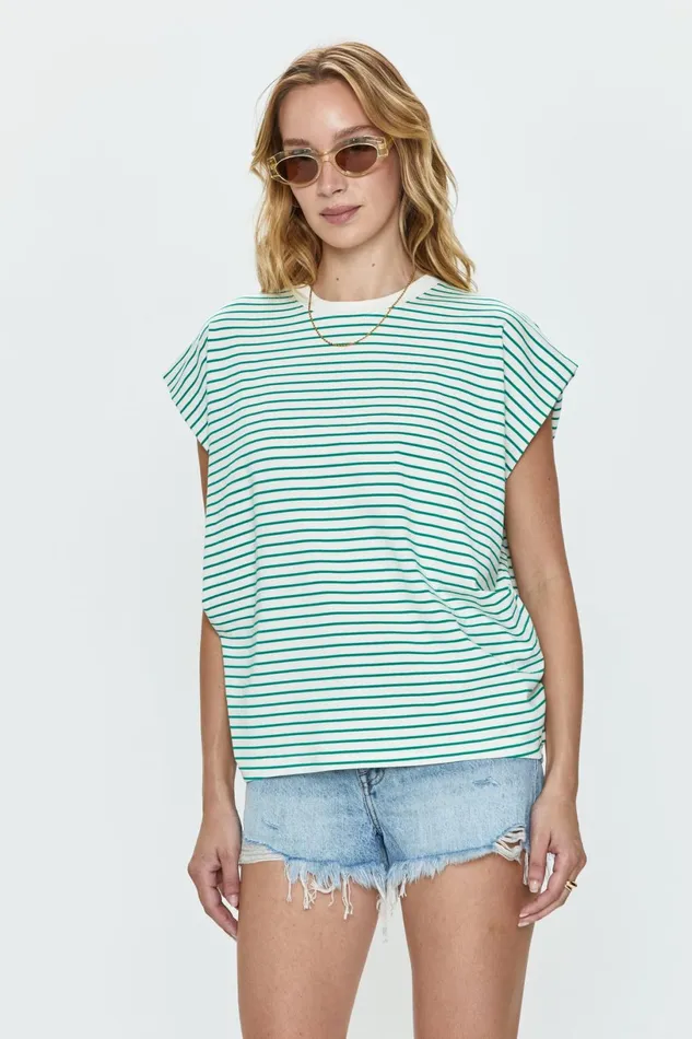 Women Trina Muscle Tee 8211 Vert Stripe Pistola Denim Tees and Tanks