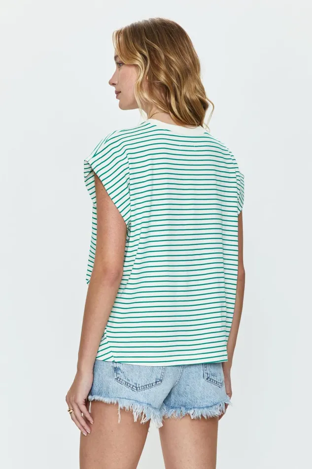 Women Trina Muscle Tee 8211 Vert Stripe Pistola Denim Tees and Tanks