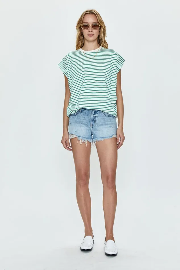 Women Trina Muscle Tee 8211 Vert Stripe Pistola Denim Tees and Tanks