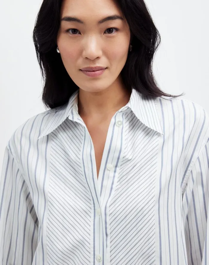 Women Tuxedo ButtonUp Shirt In Poplin Eyelet White Madewell Tops and Shirts