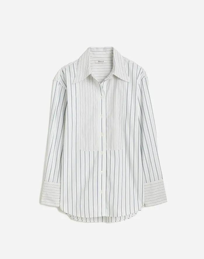 Women Tuxedo ButtonUp Shirt In Poplin Eyelet White Madewell Tops and Shirts