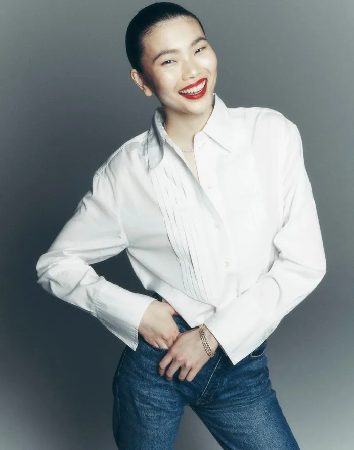 Women Tuxedo ButtonUp Shirt In Poplin Eyelet White Madewell Tops and Shirts