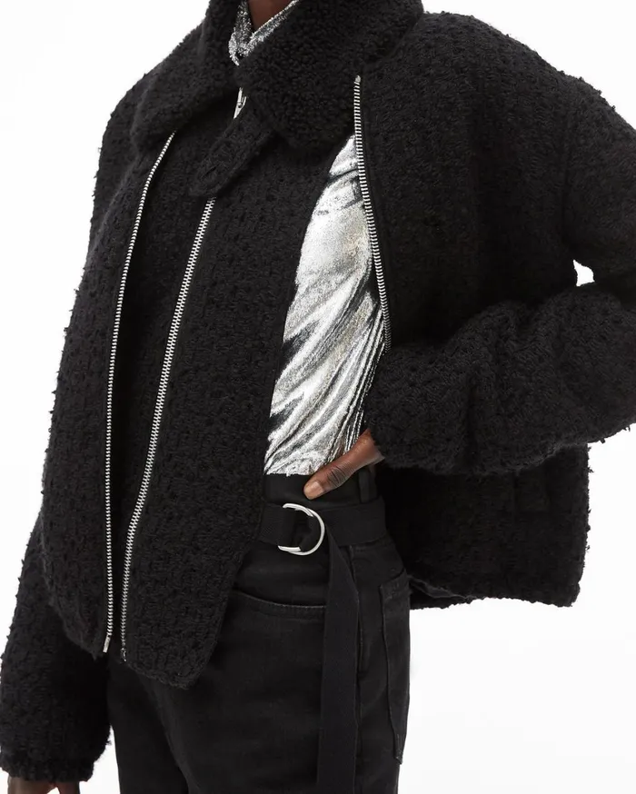 Women Tweed Bomber Black Helmut Lang Jackets