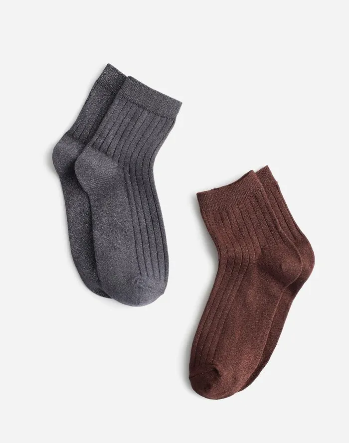 Women TwoPack Shimmer Ankle Socks Dark Coffee Madewell Socks