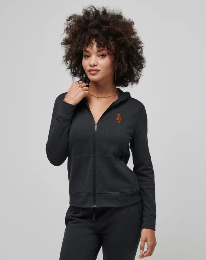 Women USC CLOUD ZIP HOODIE Heather Black TravisMathew Hoodies and Pullovers