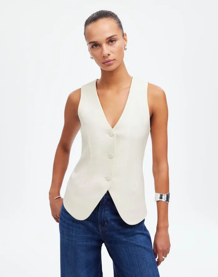 Women VNeck Vest In Wool Blend Winter White Madewell Tops and Shirts