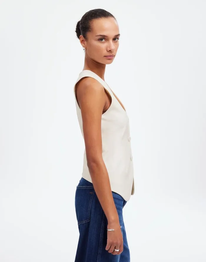 Women VNeck Vest In Wool Blend Winter White Madewell Tops and Shirts