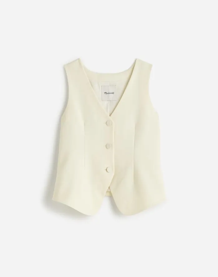 Women VNeck Vest In Wool Blend Winter White Madewell Tops and Shirts