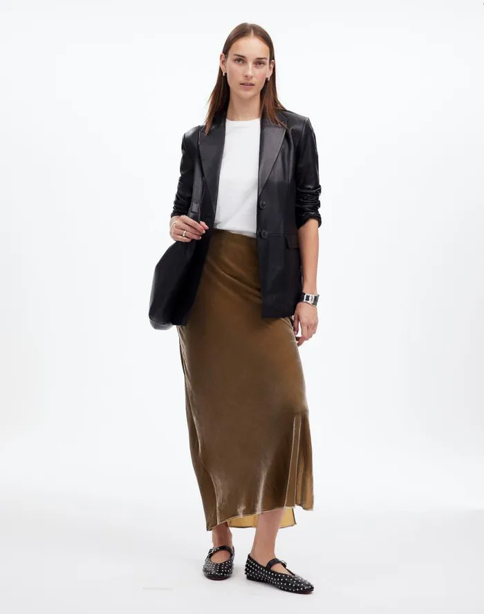 Women Velvet Maxi Slip Skirt Irridescent Grey Madewell Skirts