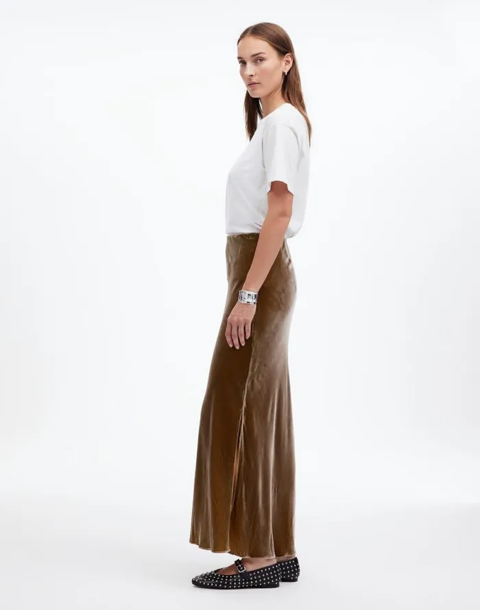 Women Velvet Maxi Slip Skirt Irridescent Grey Madewell Skirts