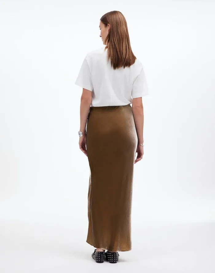 Women Velvet Maxi Slip Skirt Irridescent Grey Madewell Skirts