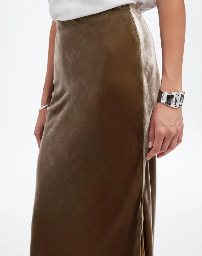 Women Velvet Maxi Slip Skirt Irridescent Grey Madewell Skirts
