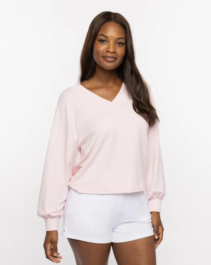 Women VIP TREATMENT CLOUD FRENCH TERRY TOP Heather Lilac TravisMathew Shirts and Tops Women VIP TREATMENT CLOUD FRENCH TERRY TOP Heather Lilac TravisMathew Shirts and Tops