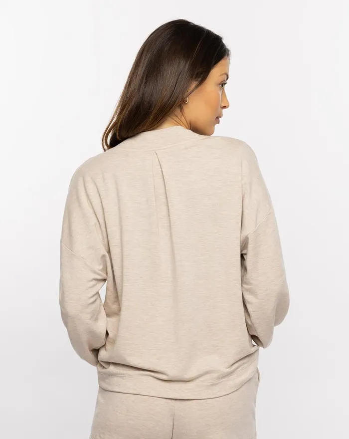 Women VIP TREATMENT CLOUD FRENCH TERRY TOP Heather Natural TravisMathew Hoodies and Pullovers