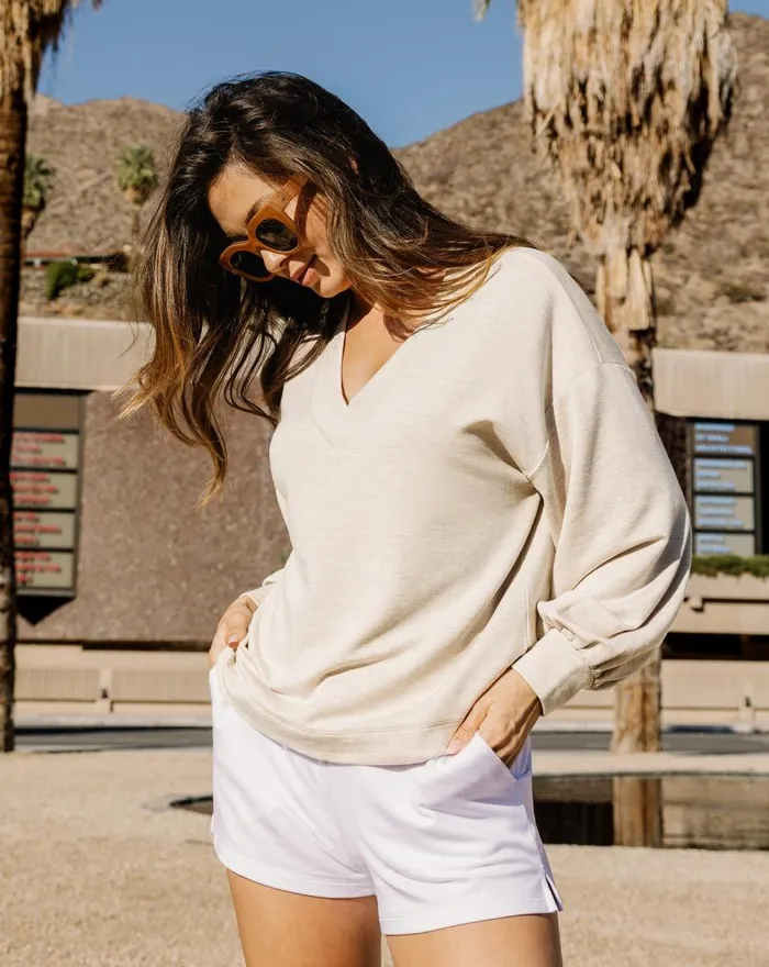 Women VIP TREATMENT CLOUD FRENCH TERRY TOP Heather Natural TravisMathew Hoodies and Pullovers
