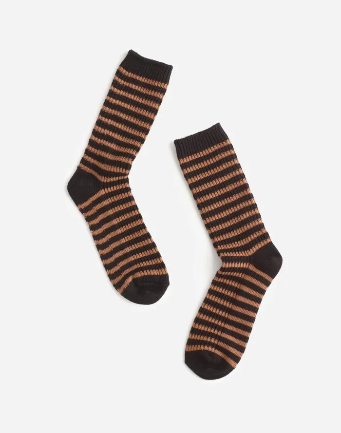 Women WaffleKnit Trouser Socks In Stripe True Black Madewell Socks