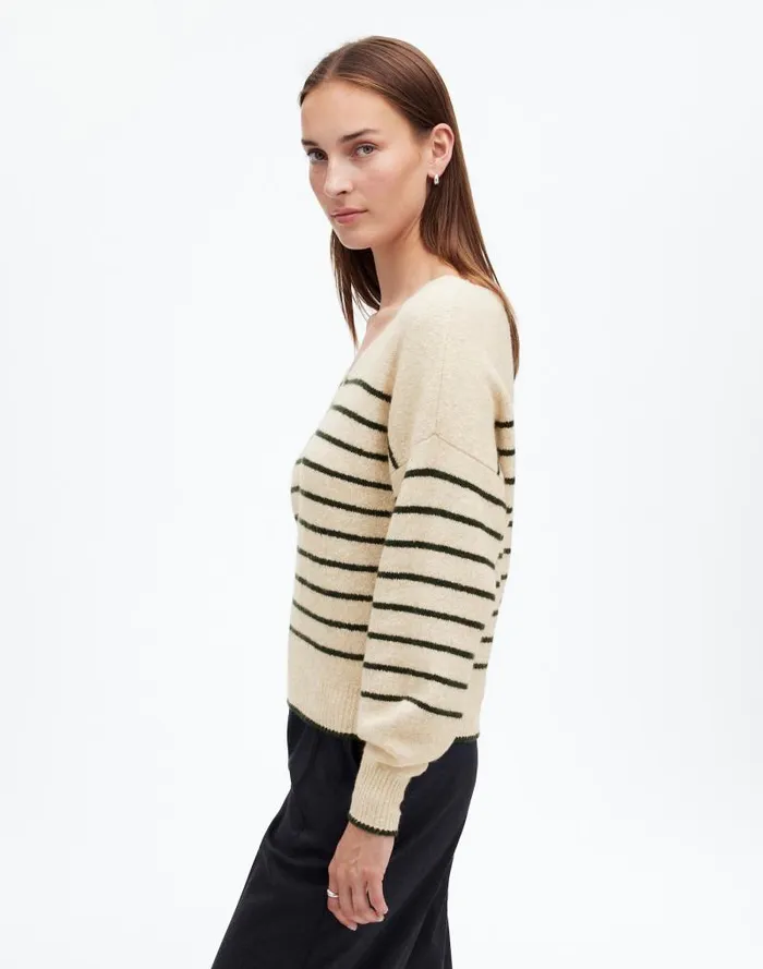 Women Wedged VNeck Sweater Luxury Forest Stripe Madewell Sweaters
